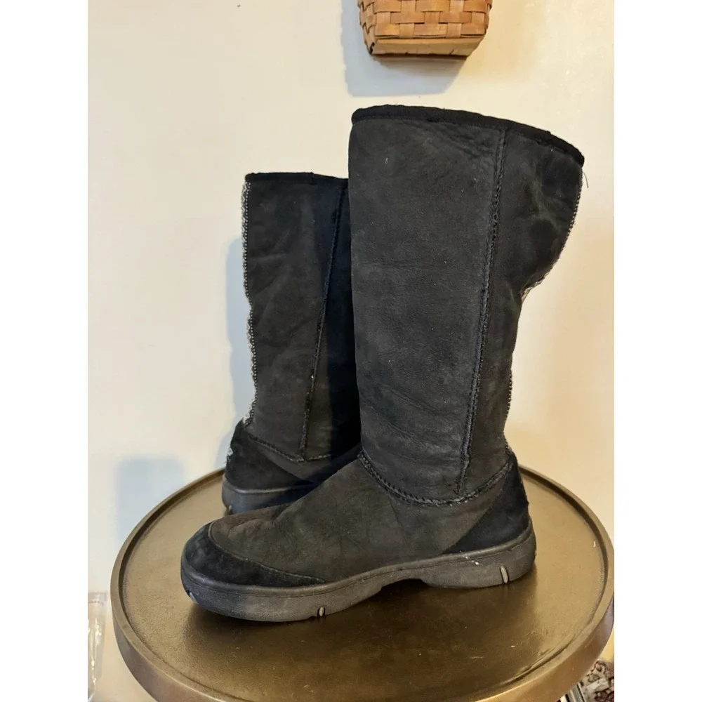 Ultimate Tall Braid 5340 UGG Boots Black Size 10 Good Warm Winter Snow Leather - Picture 5 of 9